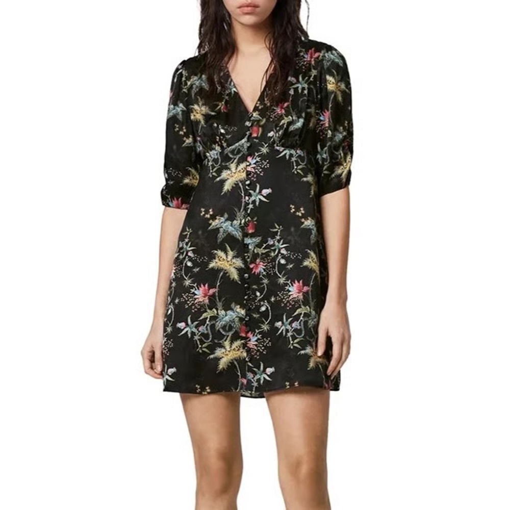 All Saints Sz M Kota Floral Feminine Silk Blend Mini Dress